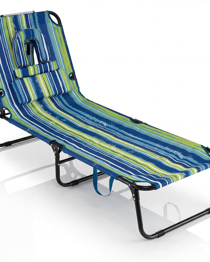 Chaise longue de bronzage pliante Giantex – Chaise de patio réglable avec trou pour le visage