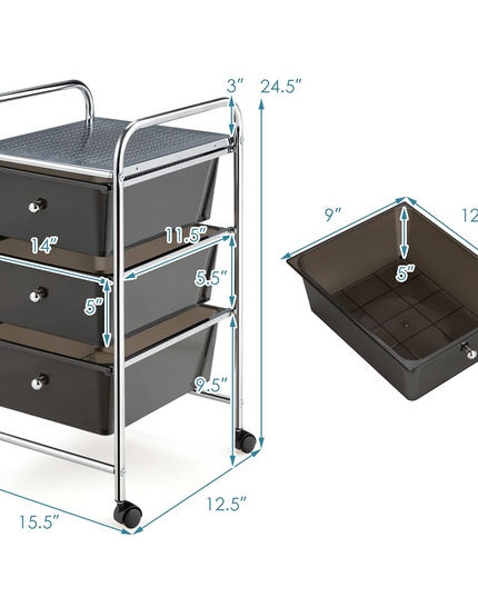 Giantex Rolling Cart with Drawers, Craft Organizer with Wheels, 3 Drawer Storage Container Bins