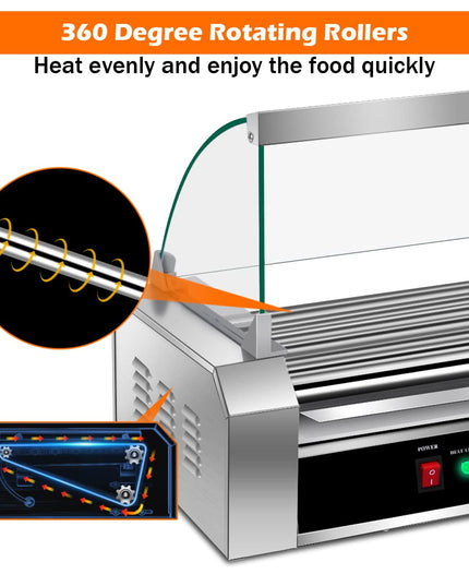 Giantex 7 Non-Stick Rollers 18 Hot Dog Sausage Grill Cooker Machine with Removable Stainless Steel Drip Tray and Glass Hood Cover