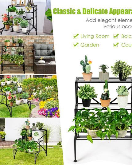 Giantex 3 Tiers Metal Plant Stand, Ladder Plant Display Rack Large Flower Pots Holder