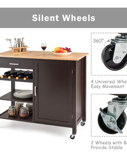 Giantex Kitchen Island Cart Rolling Serving Cart Wood Trolley, Brown