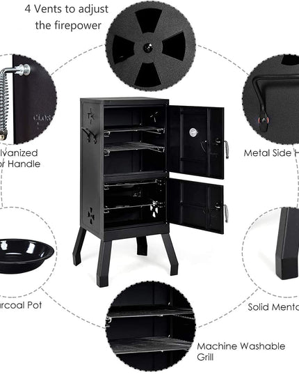 Giantex Outdoor Smoker with Double Doors, 2 Detachable Grill Netting Smoking Racks