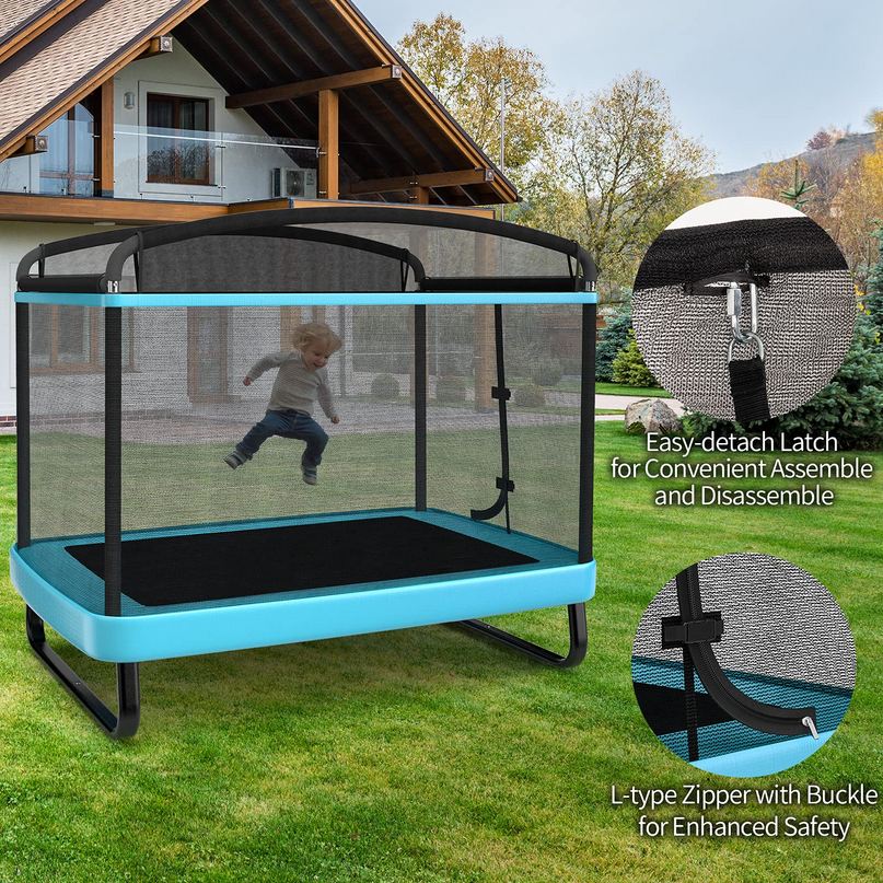 Giantex 6 Ft Kids Trampoline with Swing, Baby Toddler Rectangle Trampoline, Max Load 220lbs (Blue/Orange) - Giantexus