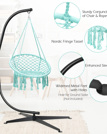Giantex Hammock Chair with Stand, Solid Steel Heavy Duty C Stand with Macrame Hanging Chair