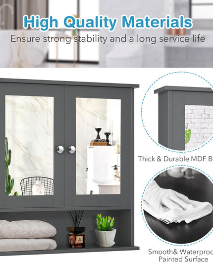 Bathroom Wall Cabinet with 2 Mirror Doors and Adjustable Shelf