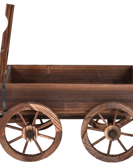 Giantex Wood Wagon Flower Planter Pot Stand W/Wheels Home Garden Outdoor Decor