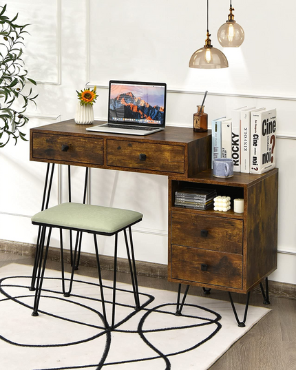 CHARMAID Vanity Set with 3 Colors Lighted Mirror, Left or Right Side Cabinet