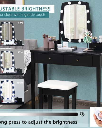 Giantex Modern Bedroom Makeup Desk Dressing Table with Cushioned Stool for Girls Women