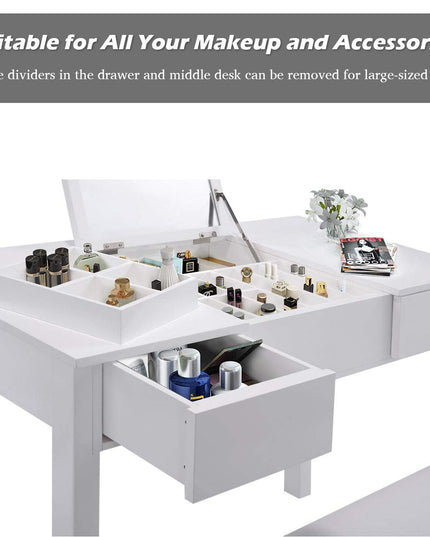 Giantex Makeup Dressing Table Writing Desk with 2 Drawers & 3 Removable Organizers