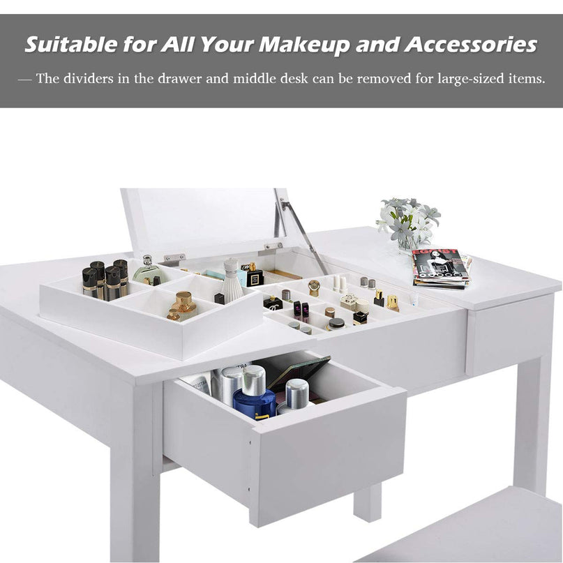 Giantex Makeup Dressing Table Writing Desk with 2 Drawers & 3 Removable Organizers