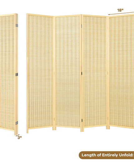 Giantex 4 Panel 6 Ft Tall Bamboo Room Divider, Folding Privacy Screen, Natural - Giantexus