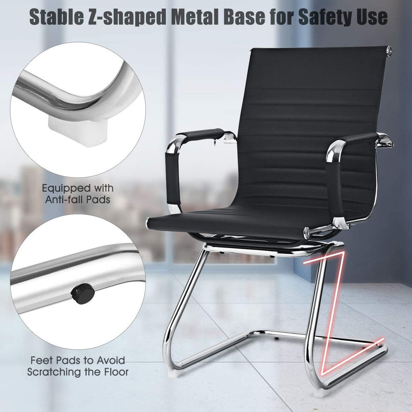Giantex Conference Chair Set of 4 Heavy Duty PU Leather W/Protective Arm Sleeves