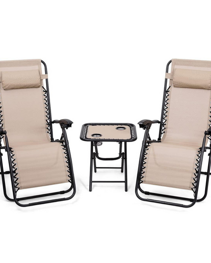 Giantex 3 PCS Zero Gravity Chair Patio Chaise Lounge Chairs, Beige