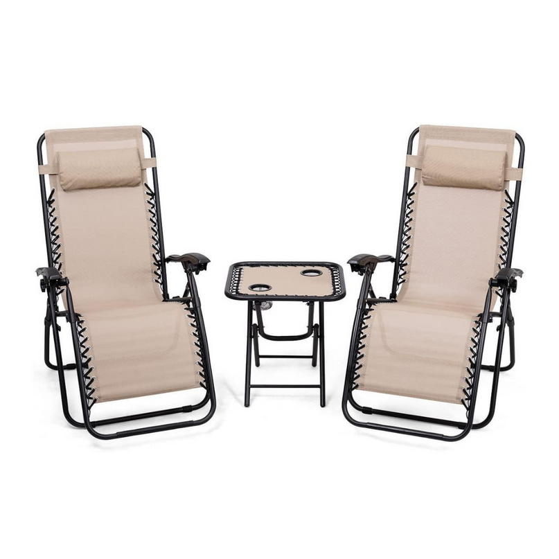 Giantex 3 PCS Zero Gravity Chair Patio Chaise Lounge Chairs, Beige
