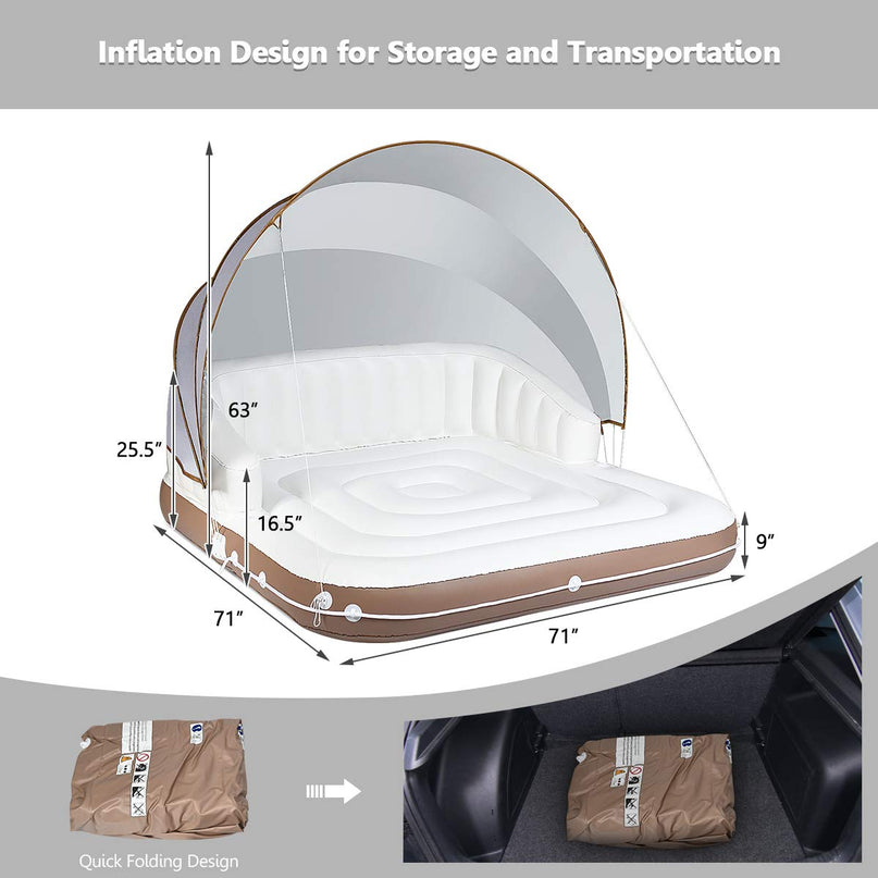 Giantex Canopy Island Inflatable Lounge, Floating Island Raft w/ High Backrest Armrest