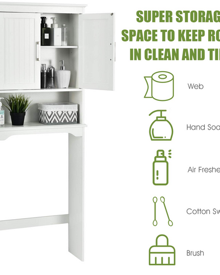 Étagère de salle de bain Gain de place au-dessus des toilettes Giantex, meuble de rangement WC autoportant avec étagère intérieure réglable