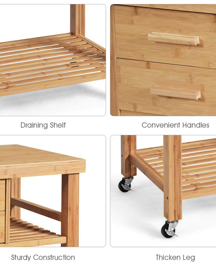 Giantex Kitchen Island, Bamboo Island Cart, Natural