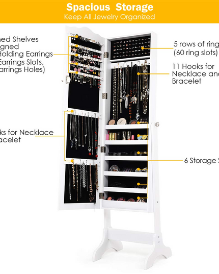 Jewelry Cabinet Armoire Lockable with Mirror - Giantex
