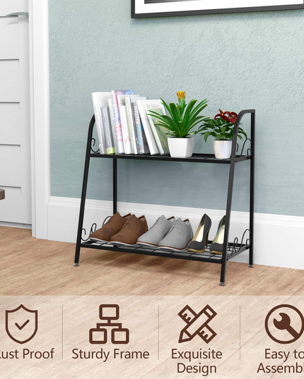 Giantex 2 Tier Metal Plant Stand, Indoor Outdoor Plant Shelf, Flower Rack Display Shelf