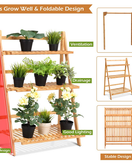 Giantex 3-Tier Hanging Plant Stand Storage Shelf, Folding Flower Pot Organizer Display Storage Rack