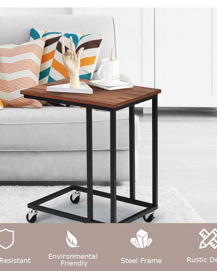Giantex End Table Accent Sofa Side Table Wooden Rectangle Telephone Table with Rolling Casters