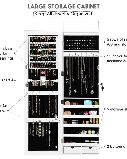Wall Door Mount Jewelry Armoire Cabinet with 15 LED Lights - Giantex