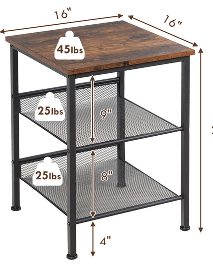 Giantex Stable Metal Frame Easy Assembly Accent Wood Look Printer Table Bedroom Nightstand(1,Black&Rustic Brown)
