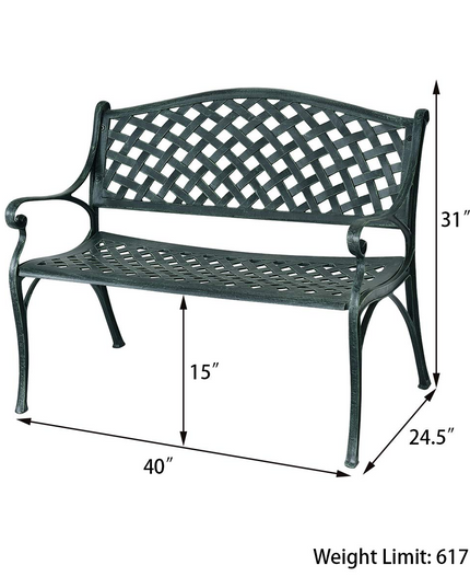 Giantex 40" Outdoor Antique Garden Bench Aluminum Frame Seats Chair Patio Garden Furni(Ancient Green)