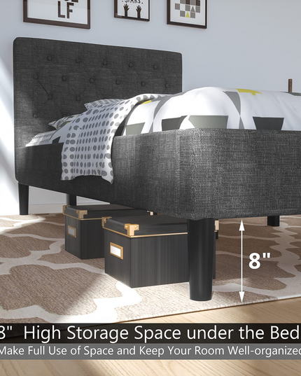 Elegant & Modern Style Upholstered Stable Bed Base with Button Stitched Headboard
