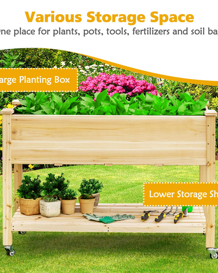 Raised Garden Bed on Wheels, 47.5" L X 23.5" W X 33" H