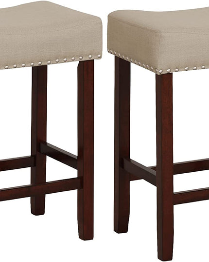 Giantex 29.5" Bar Height Bar Stools Set of 4 - Backless Saddle Barstools with Nailhead Linen Foam Seat