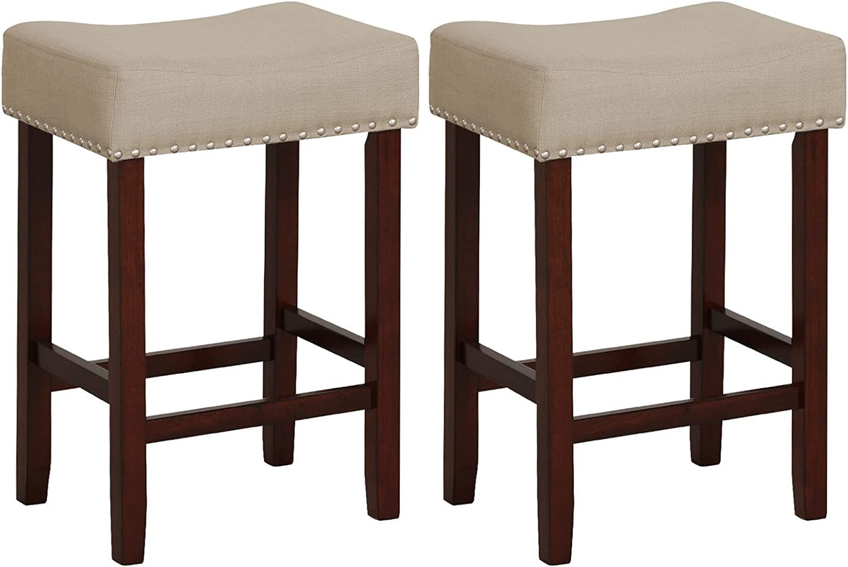 Giantex 29.5" Bar Height Bar Stools Set of 4 - Backless Saddle Barstools with Nailhead Linen Foam Seat