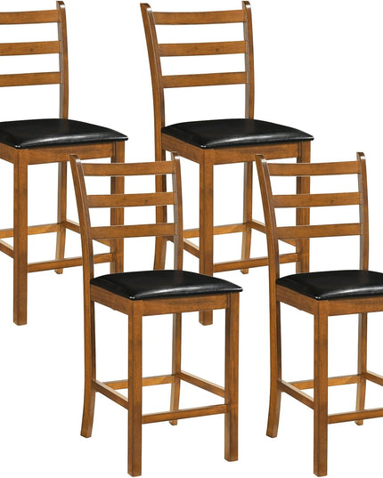 Giantex 24" Ladder Back Wood Counter Height Bar Chairs with Padded Faux Leather Upholstered Seat (2/4)