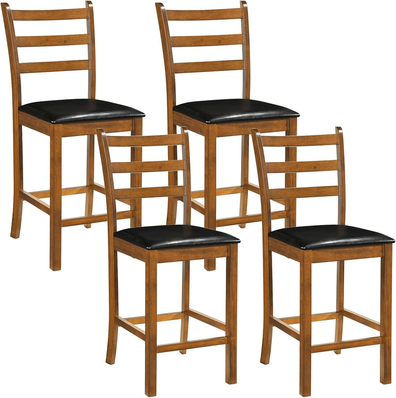 Chaises de bar Giantex de 61 cm à dossier échelle en bois, hauteur comptoir, avec assise rembourrée en similicuir (lot de 2 ou 4)