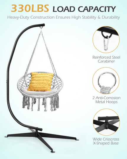 Giantex Hammock Chair with Stand, Solid Steel Heavy Duty C Stand with Macrame Hanging Chair
