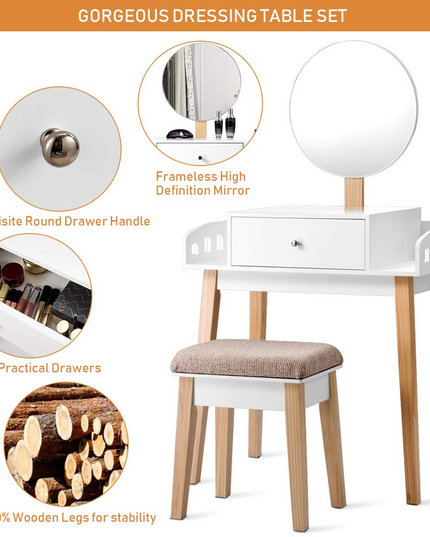 Giantex Vanity Table Set with Height Adjustable Round Mirror