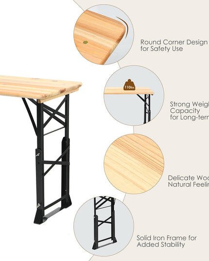 Giantex Folding Picnic Table, Wood Outdoor Table with Umbrella Hole