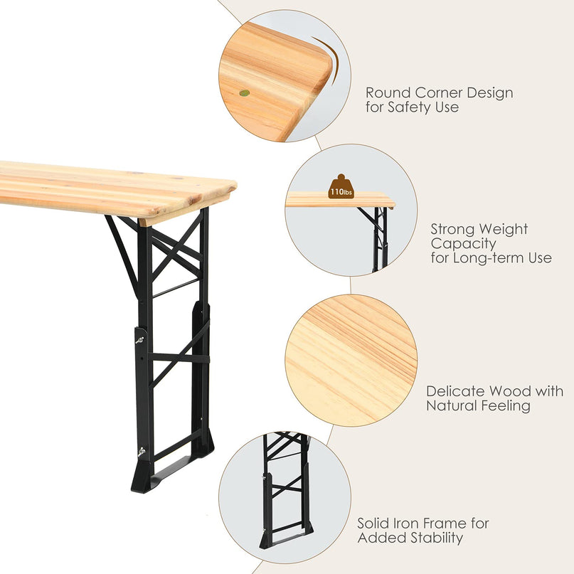 Giantex Folding Picnic Table, Wood Outdoor Table with Umbrella Hole