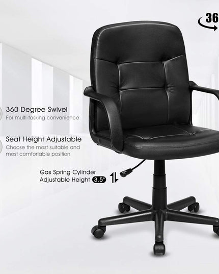 Giantex Ergonomic Office Chair Black Mid-Back Leather Computer Desk Chair with Arms
