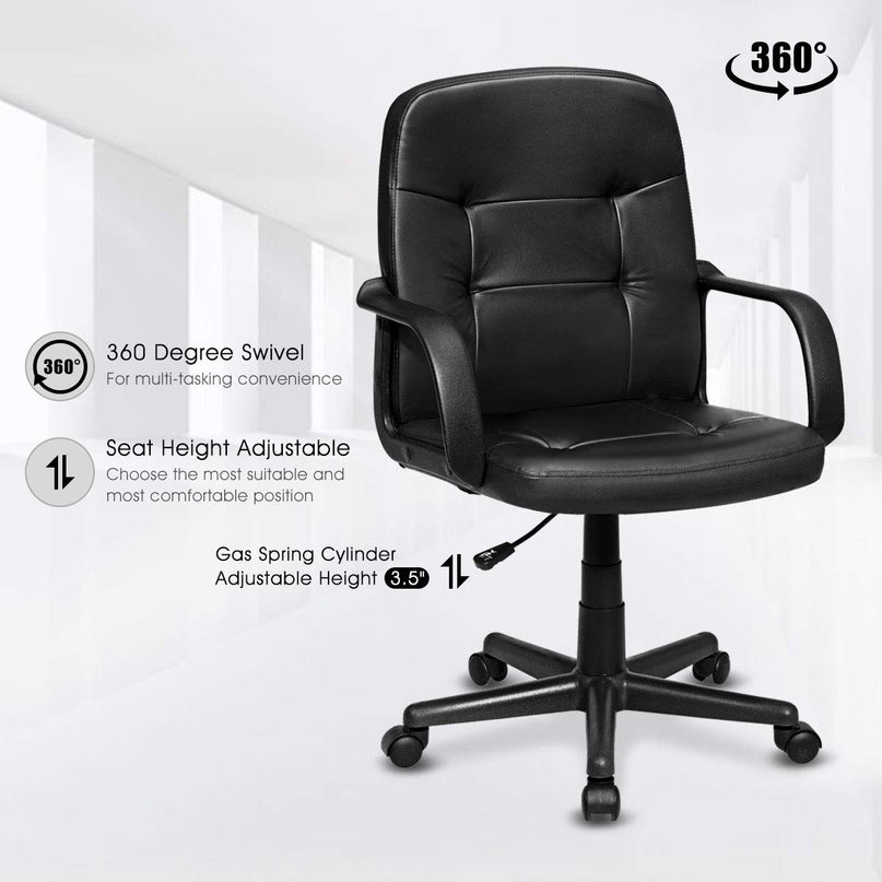 Giantex Ergonomic Office Chair Black Mid-Back Leather Computer Desk Chair with Arms