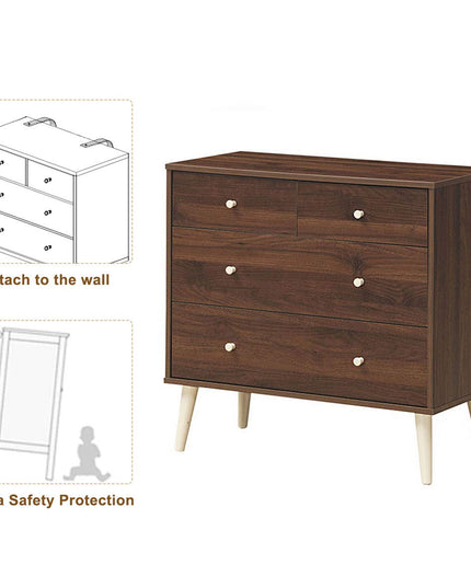 Giantex 4-Drawer Dresser, Free-Standing Chest Wood Legs and Sliding Rail