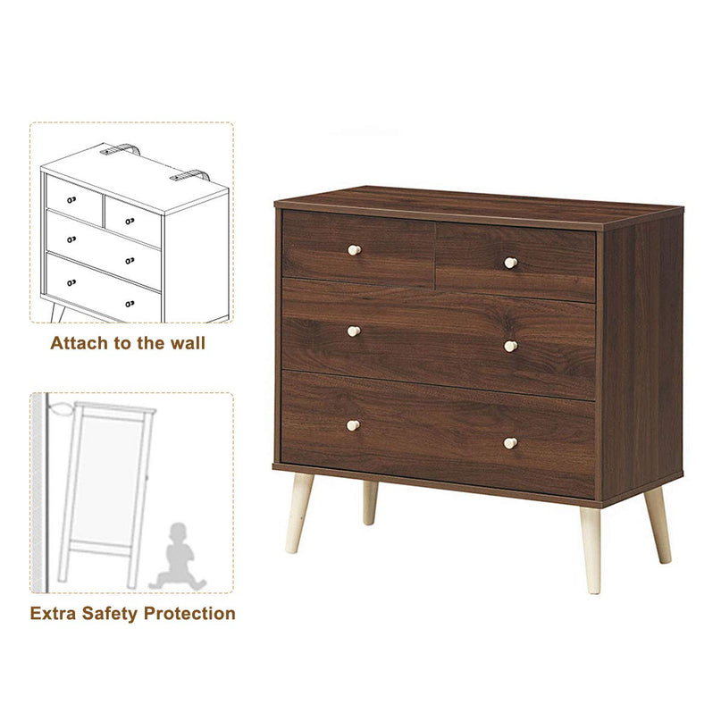 Giantex 4-Drawer Dresser, Free-Standing Chest Wood Legs and Sliding Rail