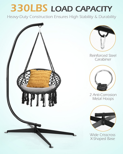 Giantex Hammock Chair with Stand, Solid Steel Heavy Duty C Stand with Macrame Hanging Chair