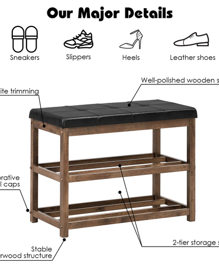 Giantex Shoe Bench, Wood Shoe Rack Bench with Cushion Seat