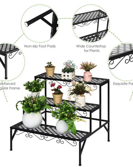 3 Tiers Metal Plant Stand, Ladder Plant Display Rack - Giantex