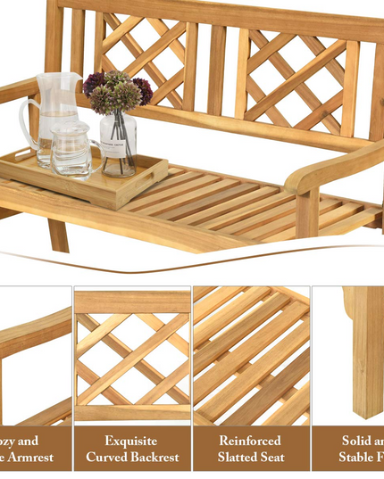 Giantex Patio Wooden Bench, 4 Ft Foldable Acacia Garden Bench (Teak)