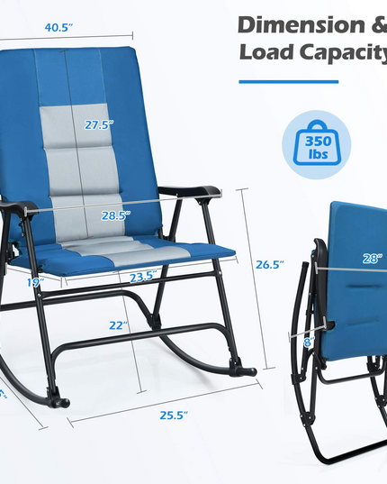Giantex Camping Rocking Chair Fold-able Oversized with Padded Armrest and Seat