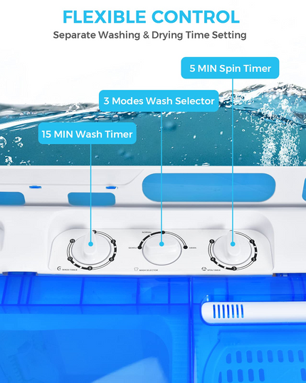 Semi-Automatic Wash and Spin Cycle for Apartment Dorm Camping RV (blue)