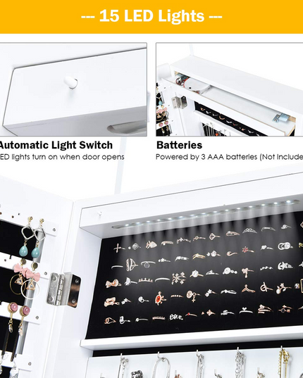 Giantex 15 LEDs Mirror Jewelry Armoire