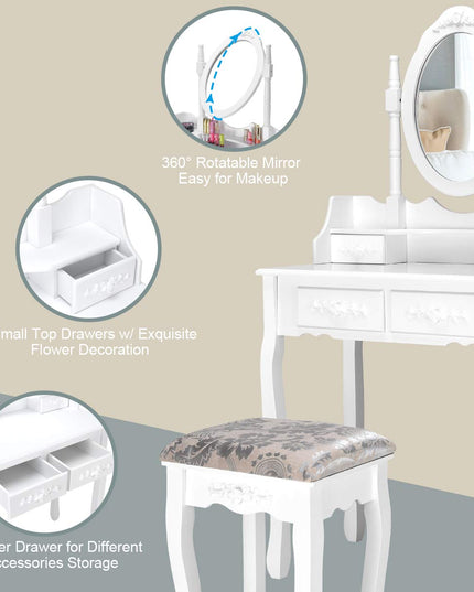 Giantex White Vanity Table Set with Oval Mirror and 4 Drawers